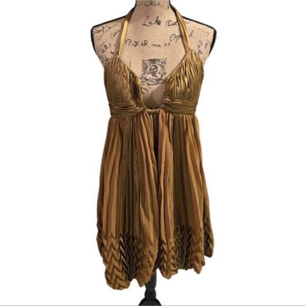 NORDSTROM x Issue Elegant‎ Sexy Party Cocktail Gold Halter Dress Size 10 New